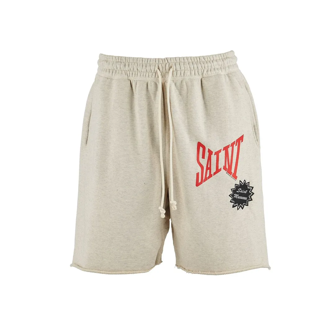 SAINT Mxxxxxx 'SAINT' SWEAT SHORTS/GRY/BLK embroidered SAINT LOGO basic shorts, distressed gray/washed black S-XL, four needles and six threads throughout, produced by a major domestic factory, imported Tajima machine embroidery, washed and distressed, original version